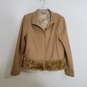 Banana Republic Tan Jacket with Faux Fur Trim